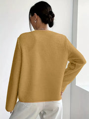 Textured button-up fleece outerwear in Khaki with long sleeves.