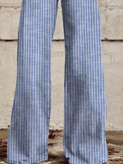 Light blue pinstripe wide-leg jeans with pockets