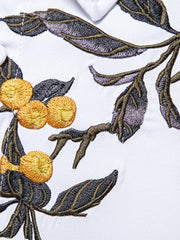 White cotton undershirt with embroidered floral and fruit detail