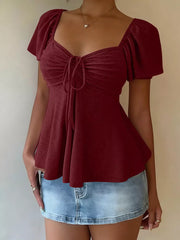 Sweetheart Neck Flutter Sleeve Top, view 20