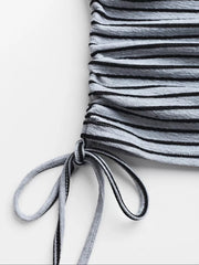Striped crop top with adjustable drawstring detail and crew neck.