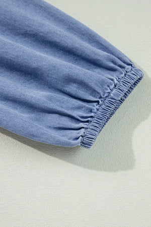Light denim maxi dress sleeve with elastic cuff detail