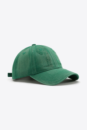 Green distressed baseball cap with adjustable strap