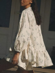 Charming Floral Balloon Sleeve Two-piece Set