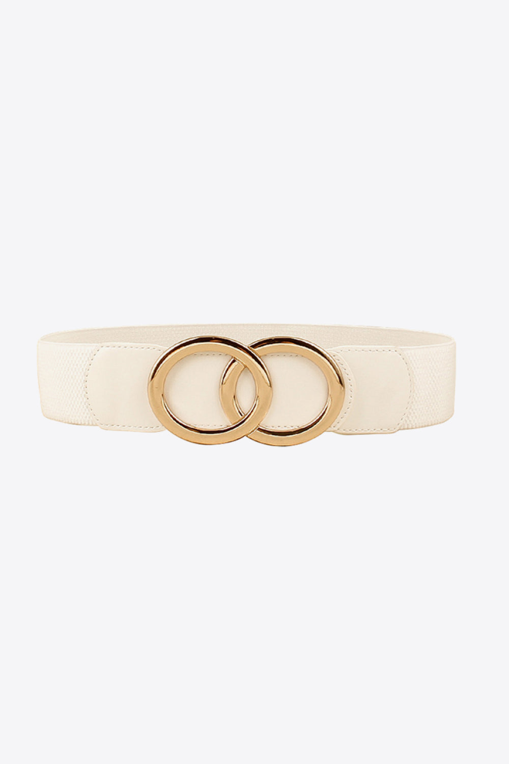 White stretch belt with interlocking gold rings