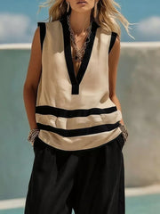 Striped Sleeveless Top And Wide-leg Pants Set, model styling view