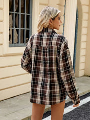 white button-up shirt with button-front and plaid