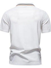 White textured polo shirt with contrast trim detail on collar