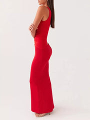 Red one-shoulder maternity maxi dress with cutout detail