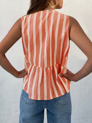 Orange stripe peplum blouse with bow-tie back detail