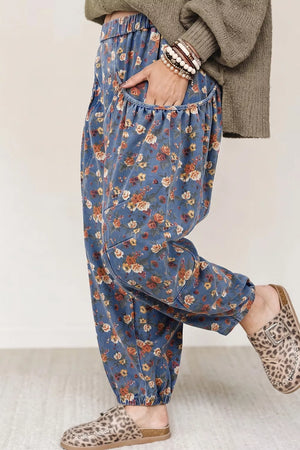 Floral Print Relaxed Fit Jeans in Medium, model styling view