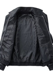 Sleek Faux Leather Bomber Jacket For Him