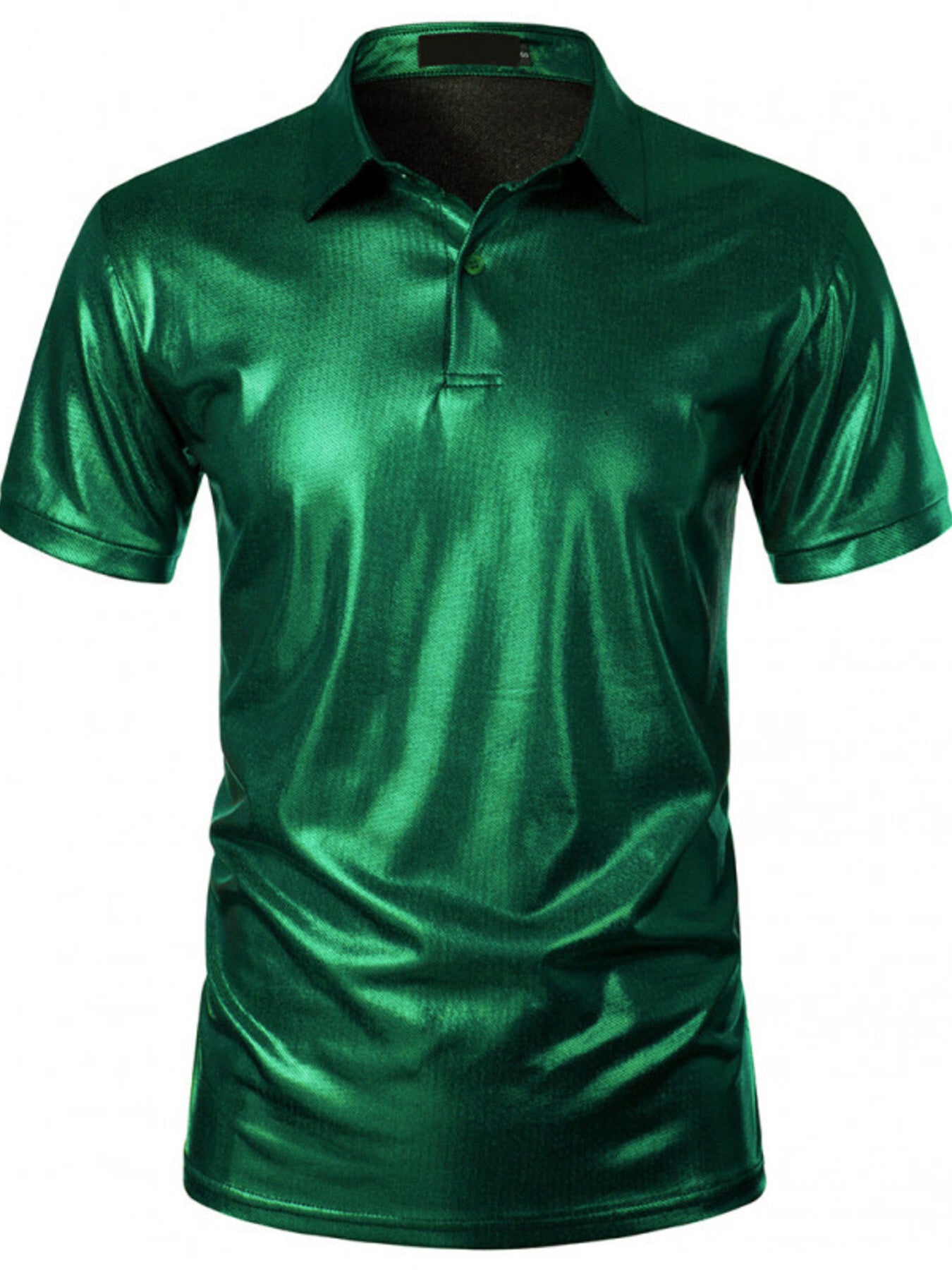 Green collared polo shirt with textured finish and short sleeves