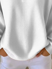 White waffle knit button detail casual top with comfortable fit