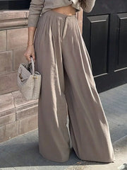 Wide-leg Pleated Pants in Khaki, side view