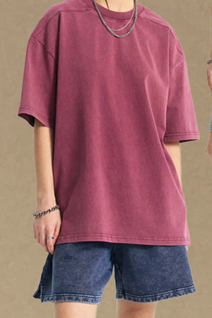 Neo Round-Neck T-Shirt in Cerise, a casual short-sleeve tee with a relaxed fit.