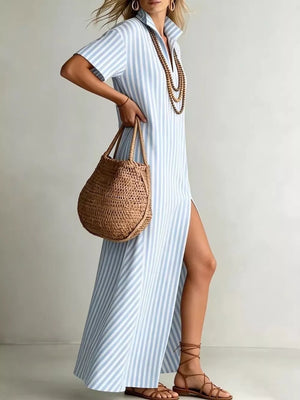 Full Size Striped Maxi Dress With Side Slit, side view