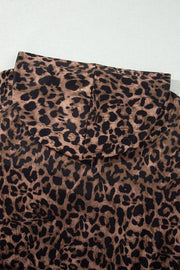 Leopard Print Striped Long Sleeve Top Pant Set in Coffee Brown, alternate angle