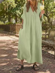 Full Size V-neck Maxi Dress Plus Size in Navy Blue, view 15