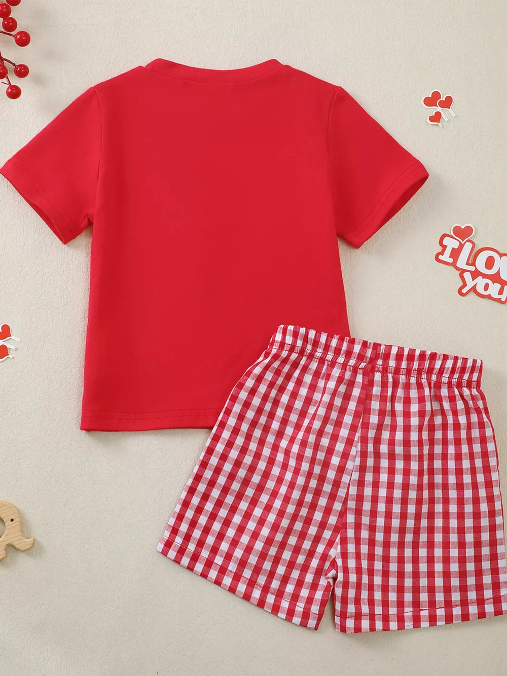 Red baby set with heart print tee and red gingham shorts