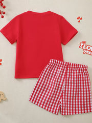 Red baby set with heart print tee and red gingham shorts