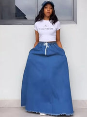 Effortless Denim Maxi Skirt With Raw Hem