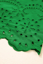 Green cotton eyelet dress with scalloped hem detail