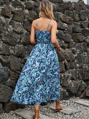 Vibrant Paisley Midi Dress With Spaghetti Straps