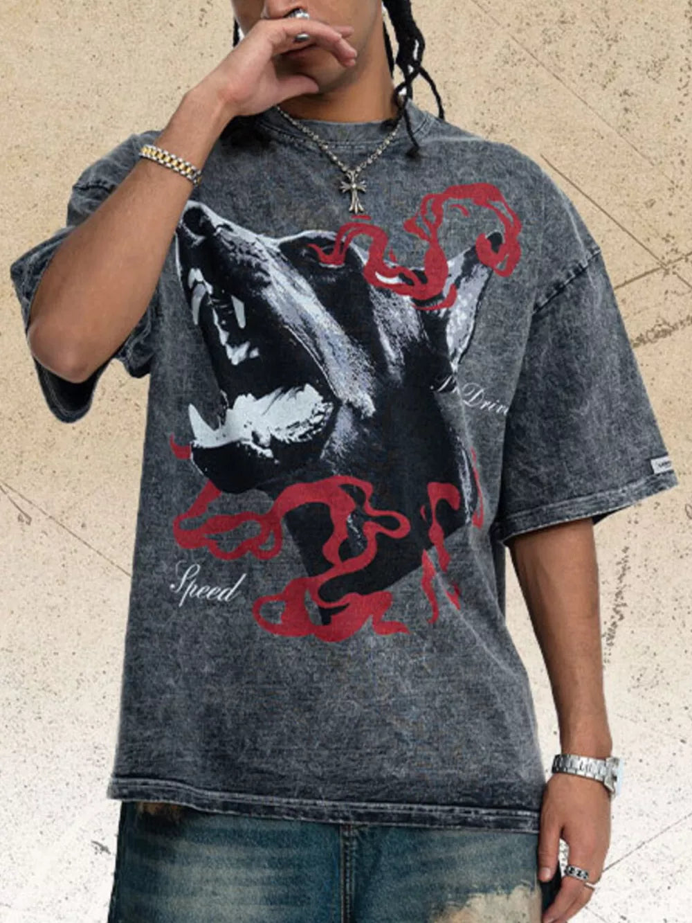 Men's Vintage Wash Graphic T-shirt in Deep Teal, front view