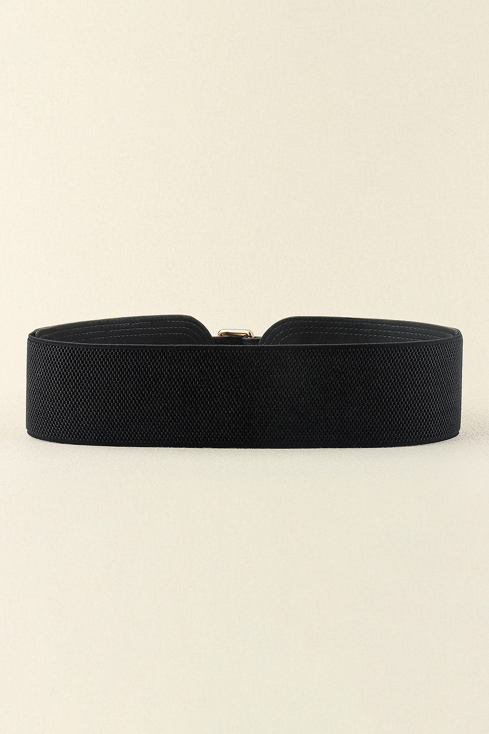 Black elasticated waist belt with gold buckle and sculpted detail