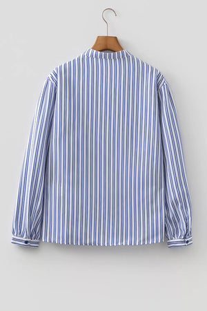 Stripe Embroidered Button Front Long Sleeve Shirt, back view