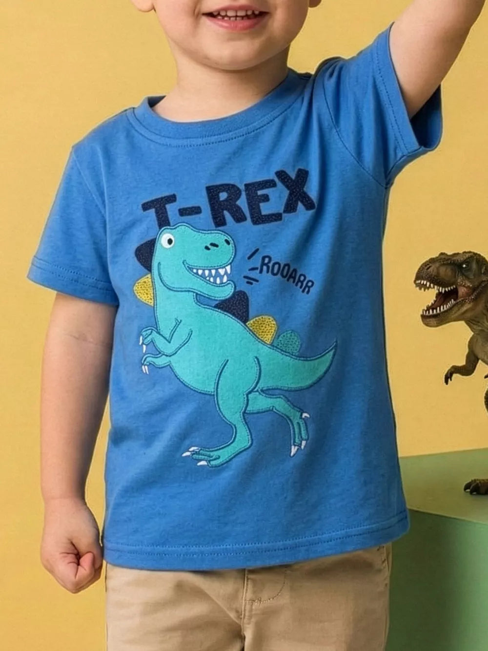 Children's Dinosaur Embroidered Short Sleeve Tee, front view