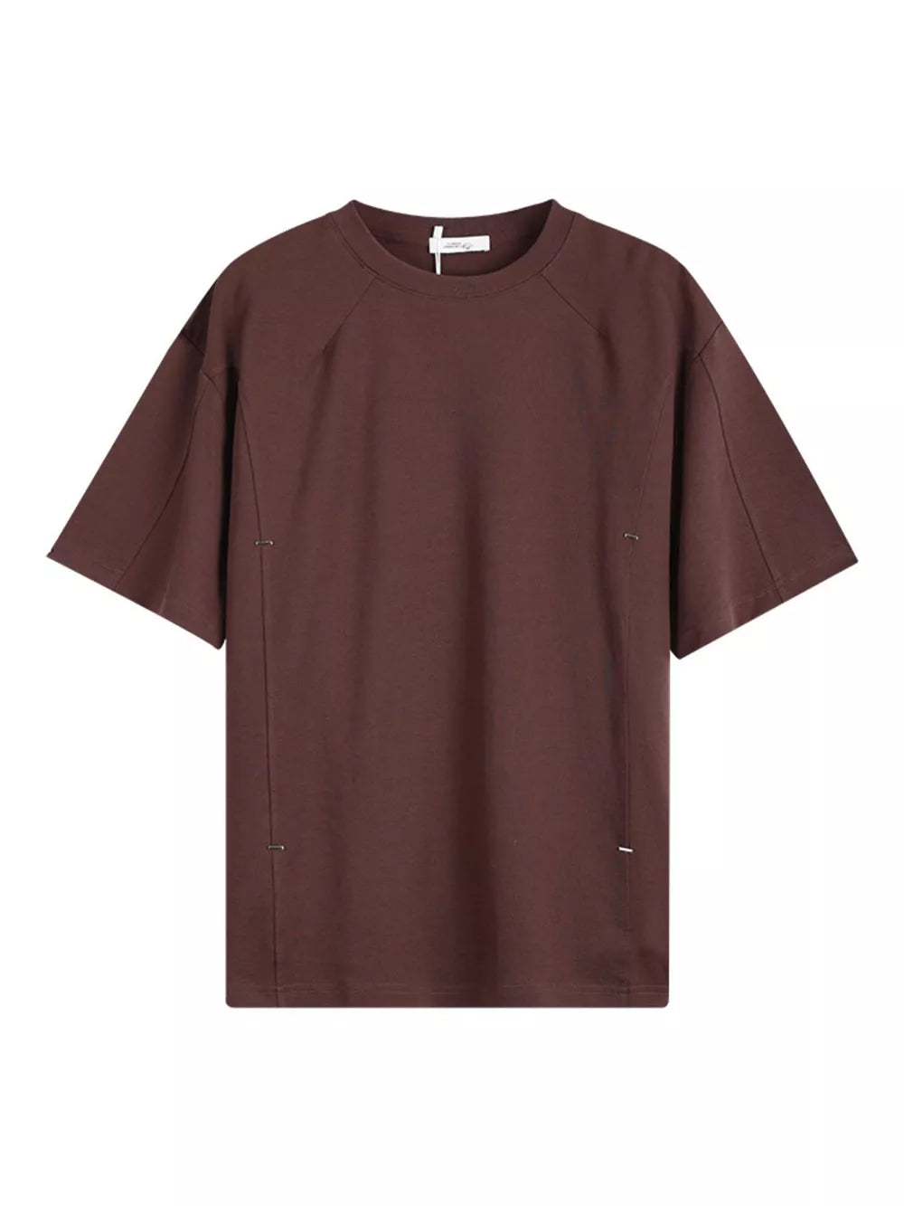 Dark brown cotton crew neck oversized t-shirt with side seam details