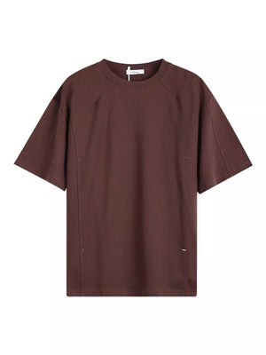 Dark brown cotton crew neck oversized t-shirt with side seam details
