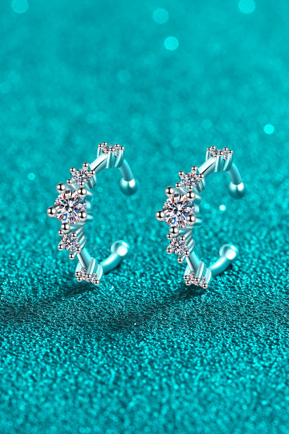 Silver ear cuffs with cubic zirconia celestial cluster design