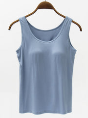 Light blue modal tank top with scoop neckline and built-in support.