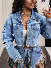 Distressed Cropped Denim Jacket, front view
