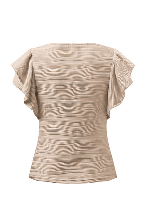 Textured ruffle sleeve bodysuit in Eggshell with horizontal wavy pattern.