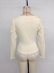Lace Trim Long Sleeve T-shirt, alternate angle
