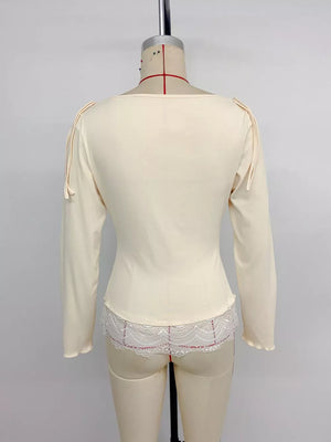 Lace Trim Long Sleeve T-shirt, alternate angle