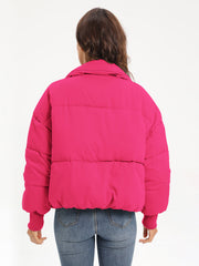 Padded bomber jacket in hot pink with ribbed cuffs and collar.