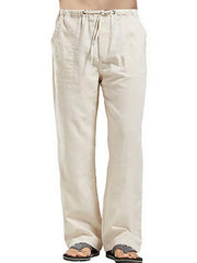 Relaxed fit linen drawstring trousers in Khaki with pockets and a tie waist.