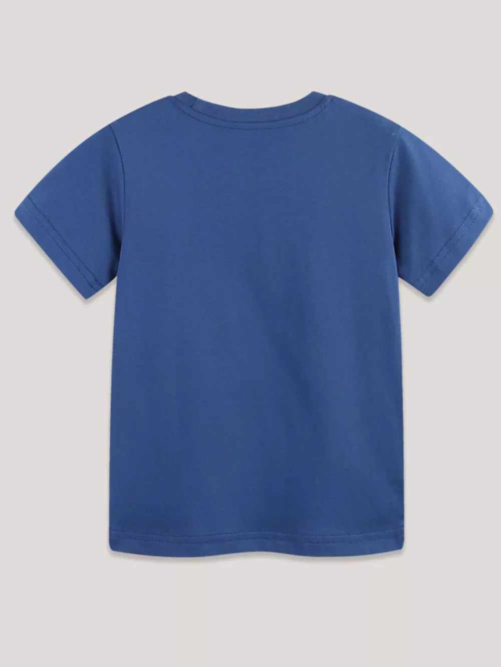 Toddler blue 100% cotton crew neck t-shirt with short sleeves.