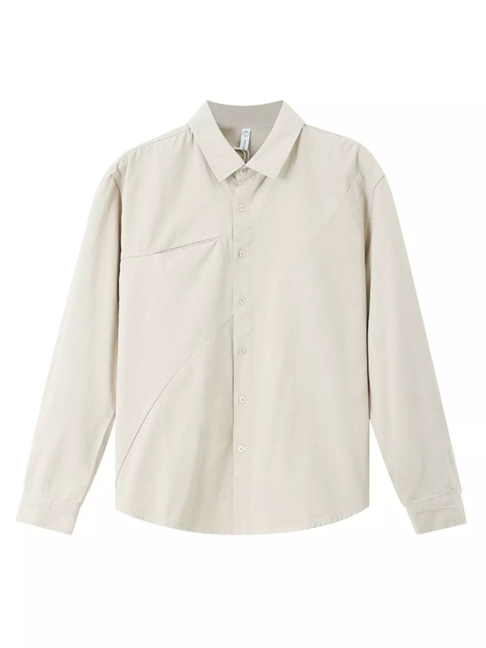 Apricot cotton long sleeve buttoned shirt with diagonal seam detail