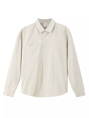 Apricot cotton long sleeve buttoned shirt with diagonal seam detail
