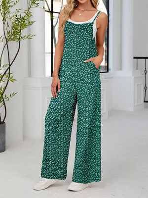 Floral Print Wide Leg Spaghetti Strap Overalls, view 14