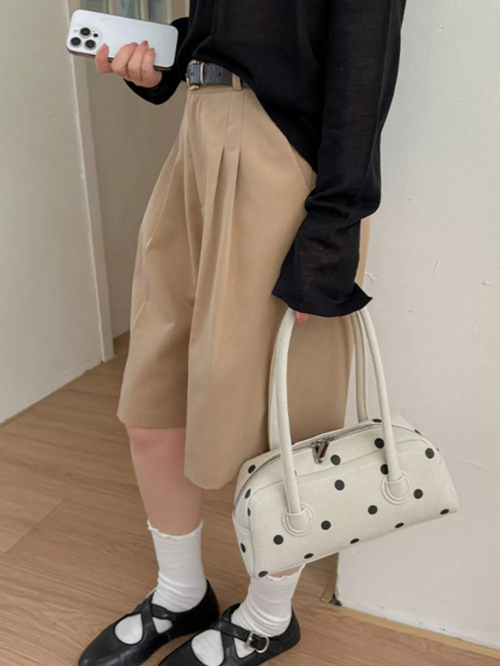 Polka Dot Small Shoulder Bag in Off-white, editorial view