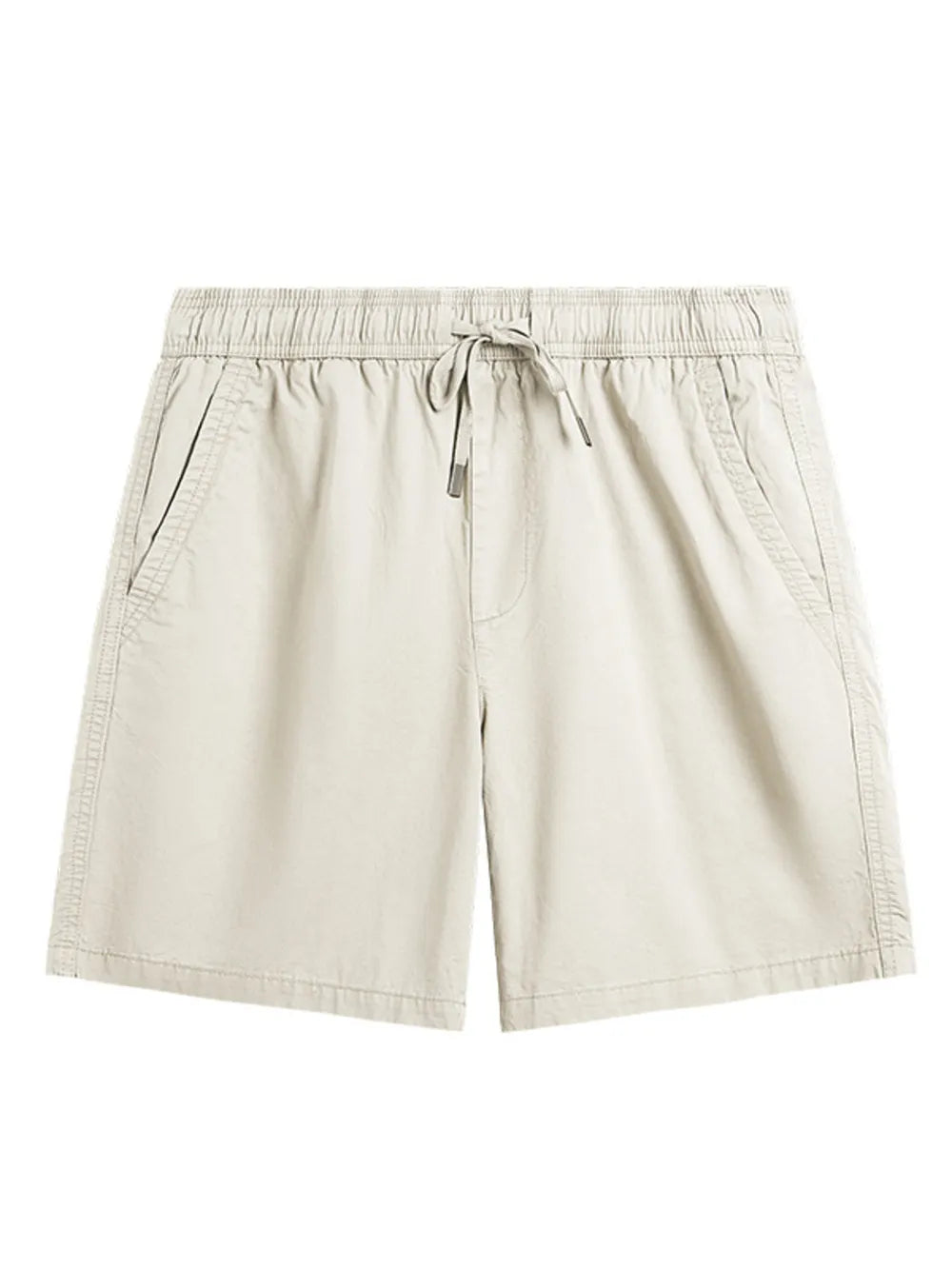 Men's ivory chino shorts with drawstring waist and knee-length cut.