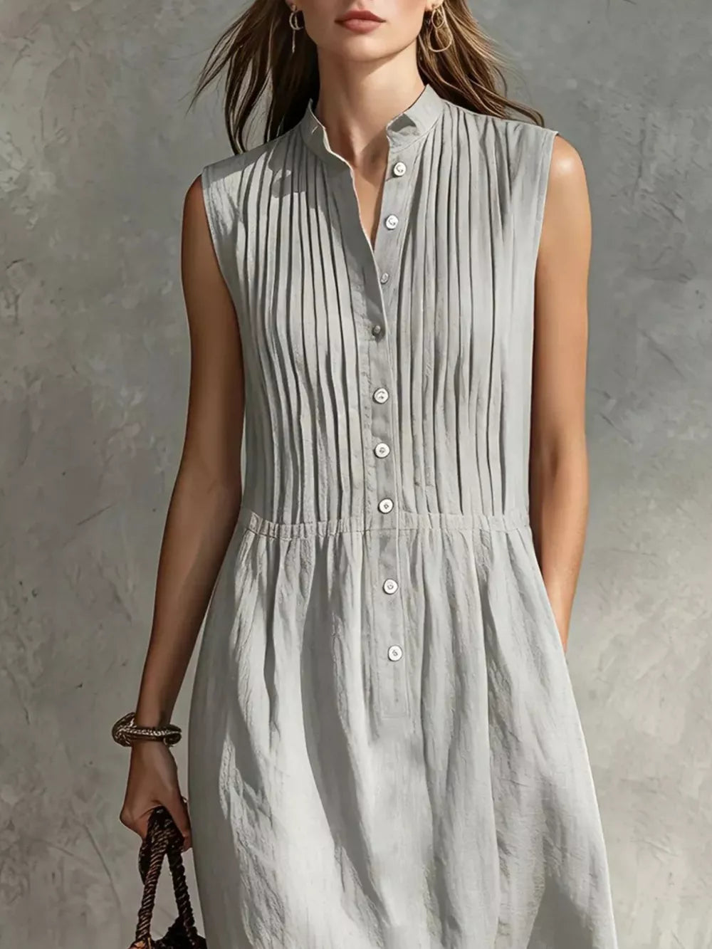 Sleeveless Button Front Midi Dress Plus Size, fabric detail