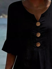 Button Decor Ruffle Sleeve Midi Dress Plus Size, model styling view